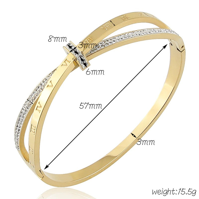 Armreif mit Kreuz und römischen Ziffern aus Edelstahl für Damen