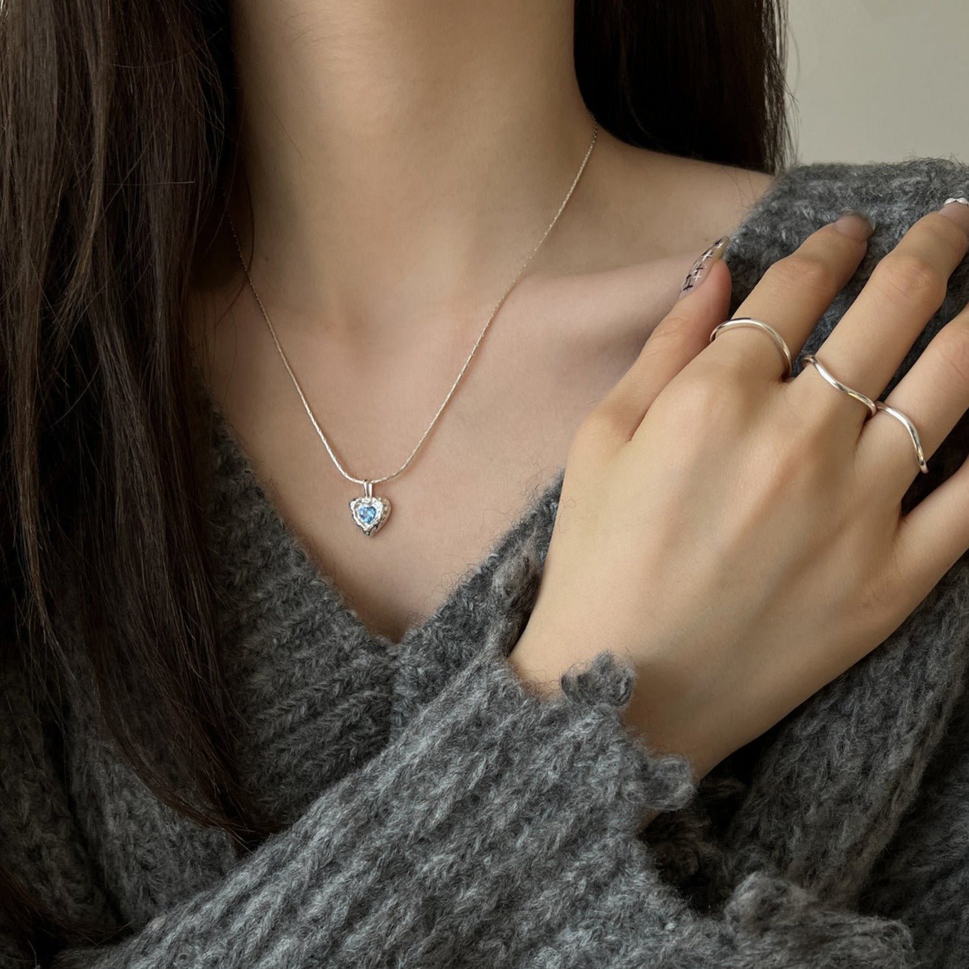 Ozeanherz-Halskette (massives Silber)