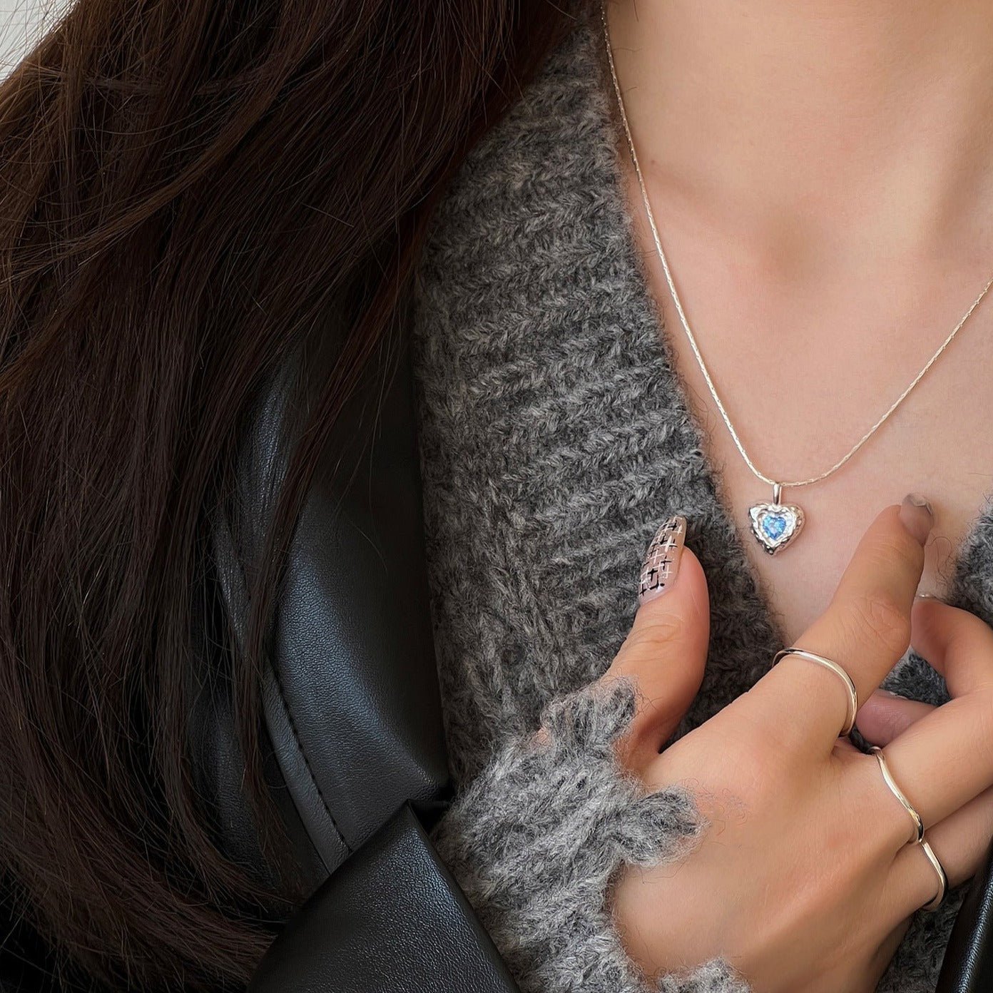 Ozeanherz-Halskette (massives Silber)