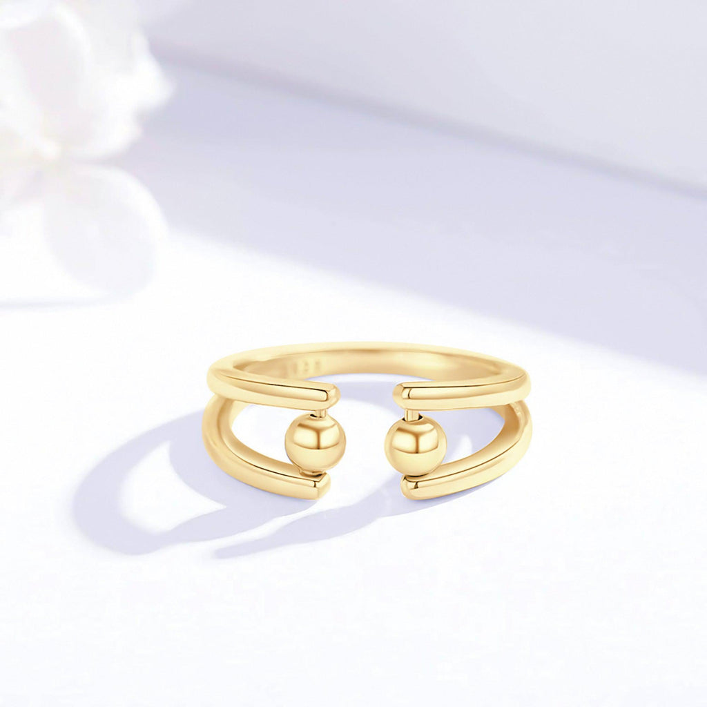 Offener Anti-Angst-Ring mit zwei Perlen