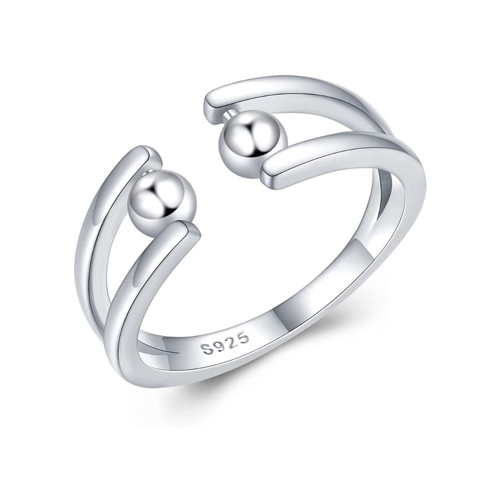 Offener Anti-Angst-Ring mit zwei Perlen