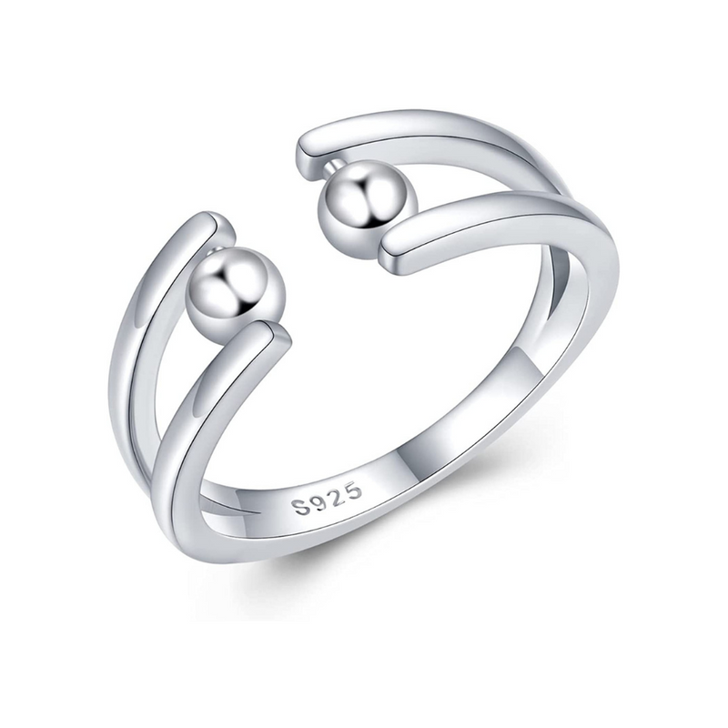 Offener Anti-Angst-Ring mit zwei Perlen