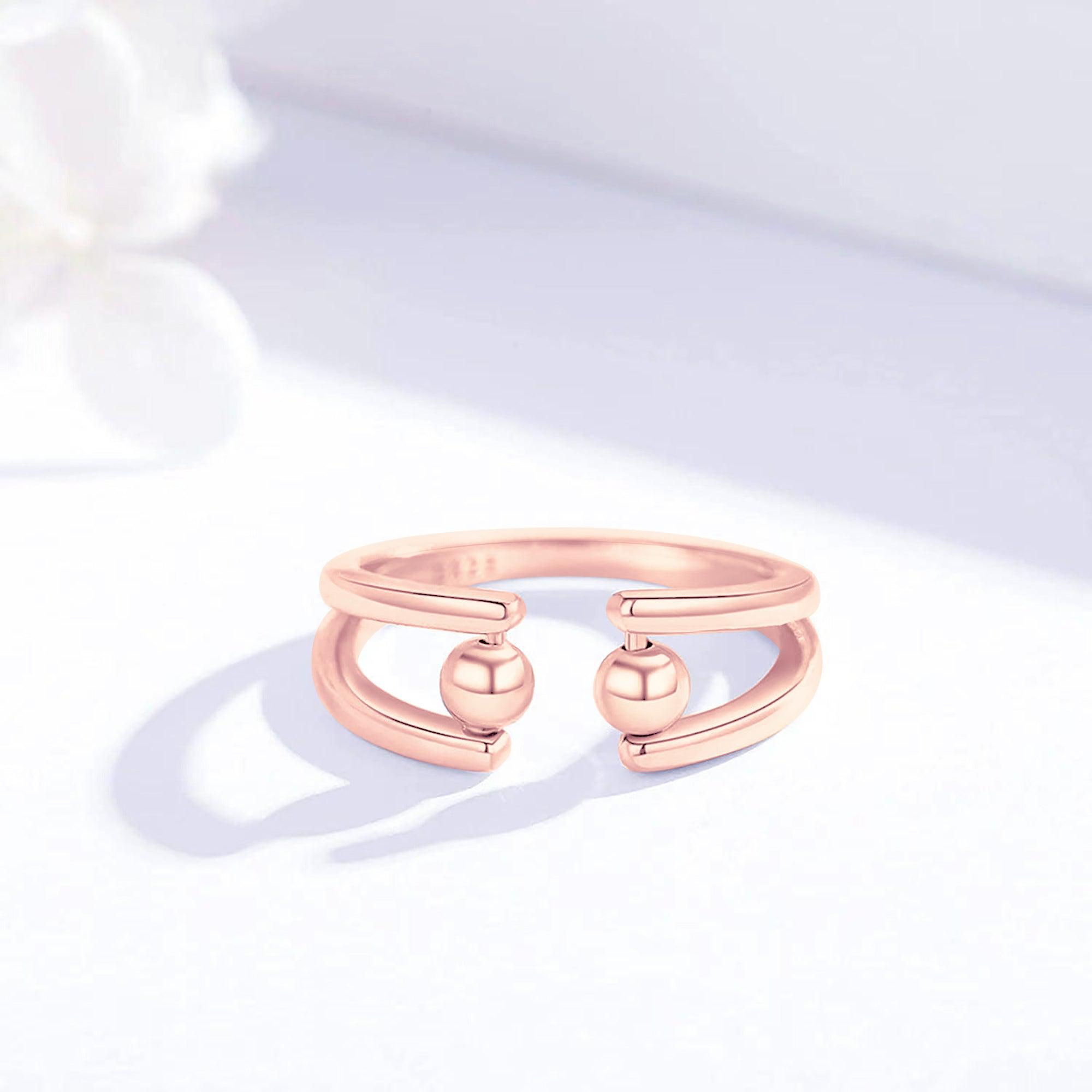 Offener Anti-Angst-Ring mit zwei Perlen