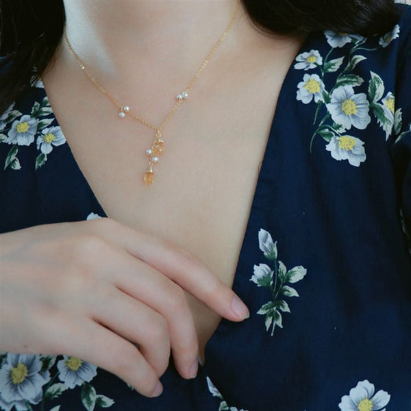 Halskette mit orangefarbenen Edelsteinen – Connie (massives Silber)