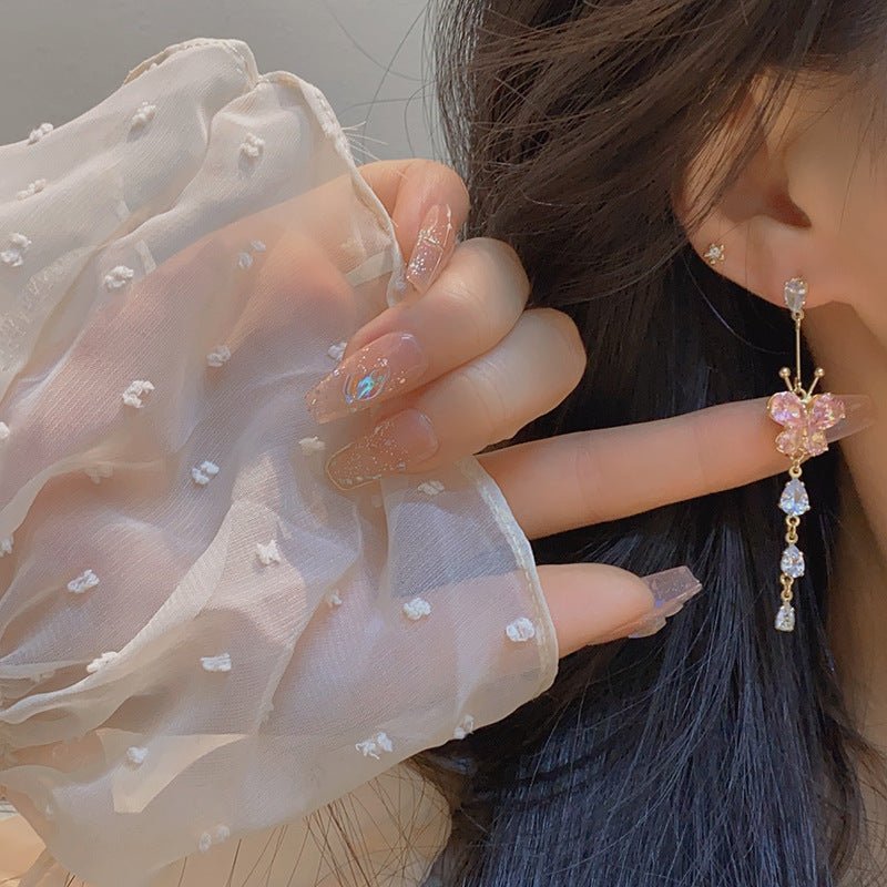 Rosa Schmetterlings-Tropfen-Ohrringe