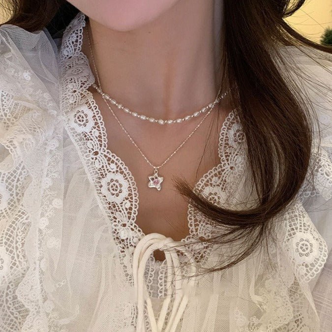 Rosa Blumenhalskette (massives Silber)