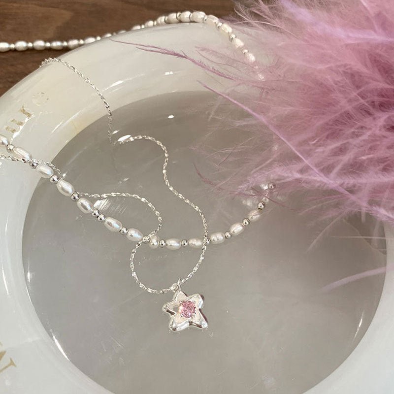 Rosa Blumenhalskette (massives Silber)