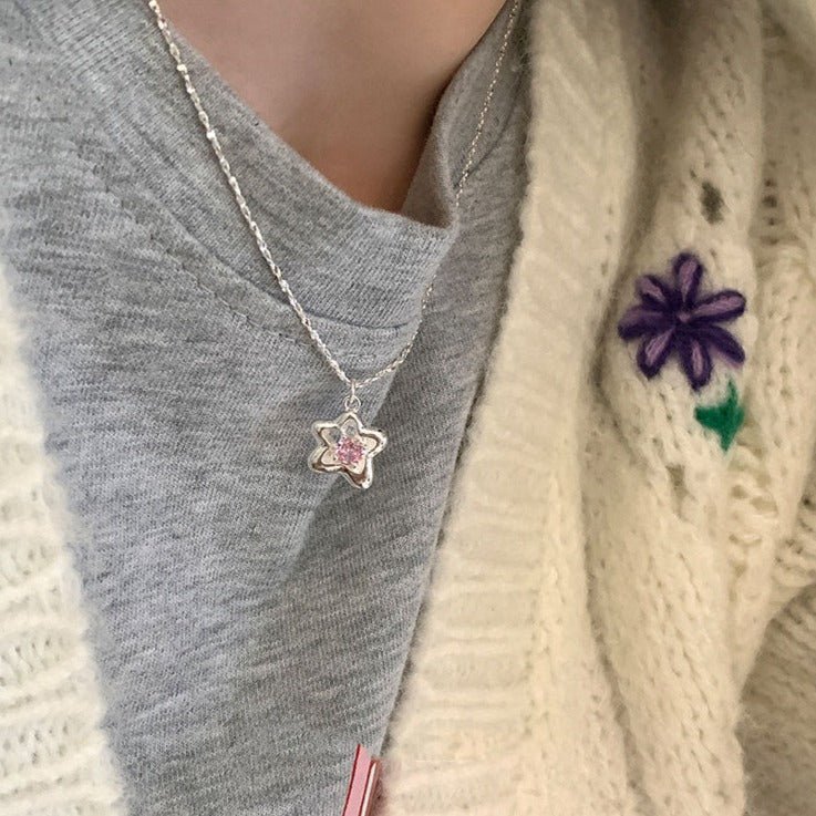 Rosa Blumenhalskette (massives Silber)