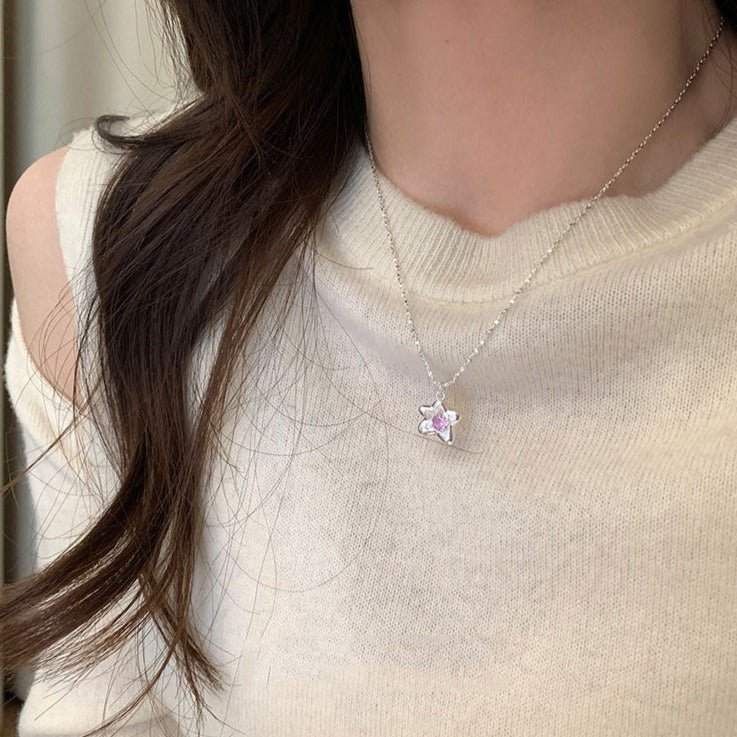 Rosa Blumenhalskette (massives Silber)