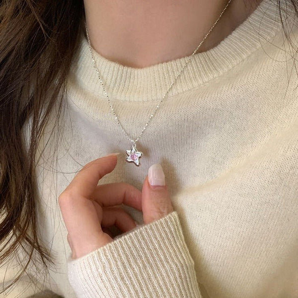 Rosa Blumenhalskette (massives Silber)