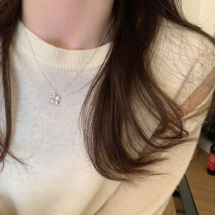 Rosa Blumenhalskette (massives Silber)