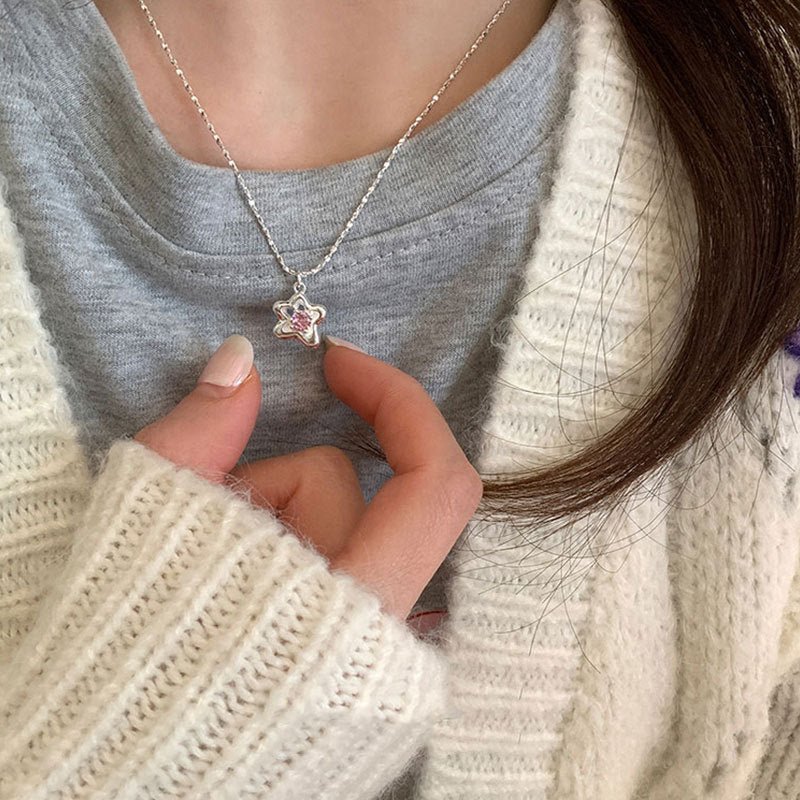 Rosa Blumenhalskette (massives Silber)