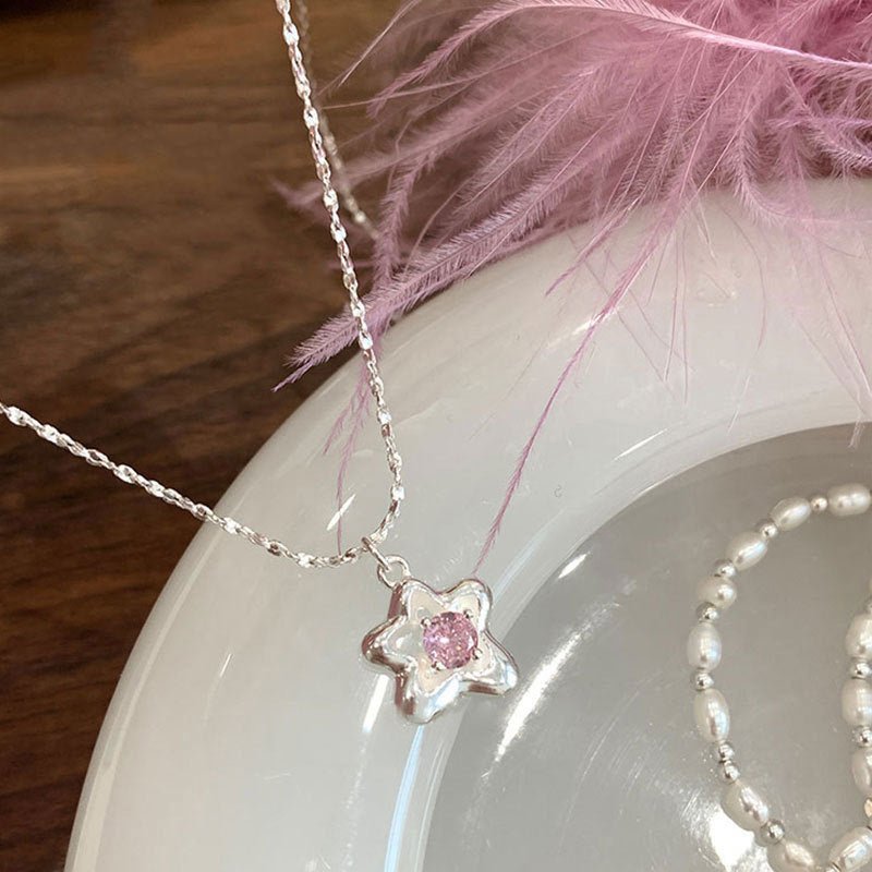 Rosa Blumenhalskette (massives Silber)