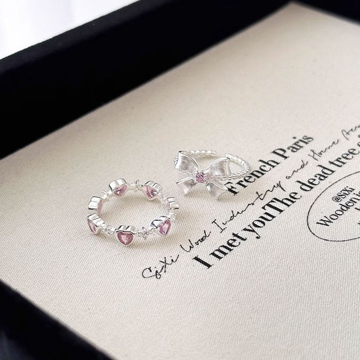 Schleifenring mit rosa Edelstein (massives Silber)