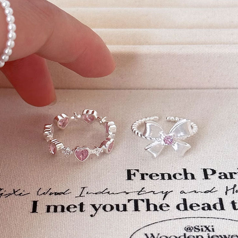 Schleifenring mit rosa Edelstein (massives Silber)