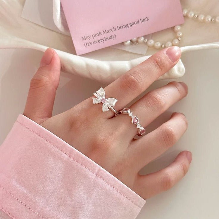 Schleifenring mit rosa Edelstein (massives Silber)