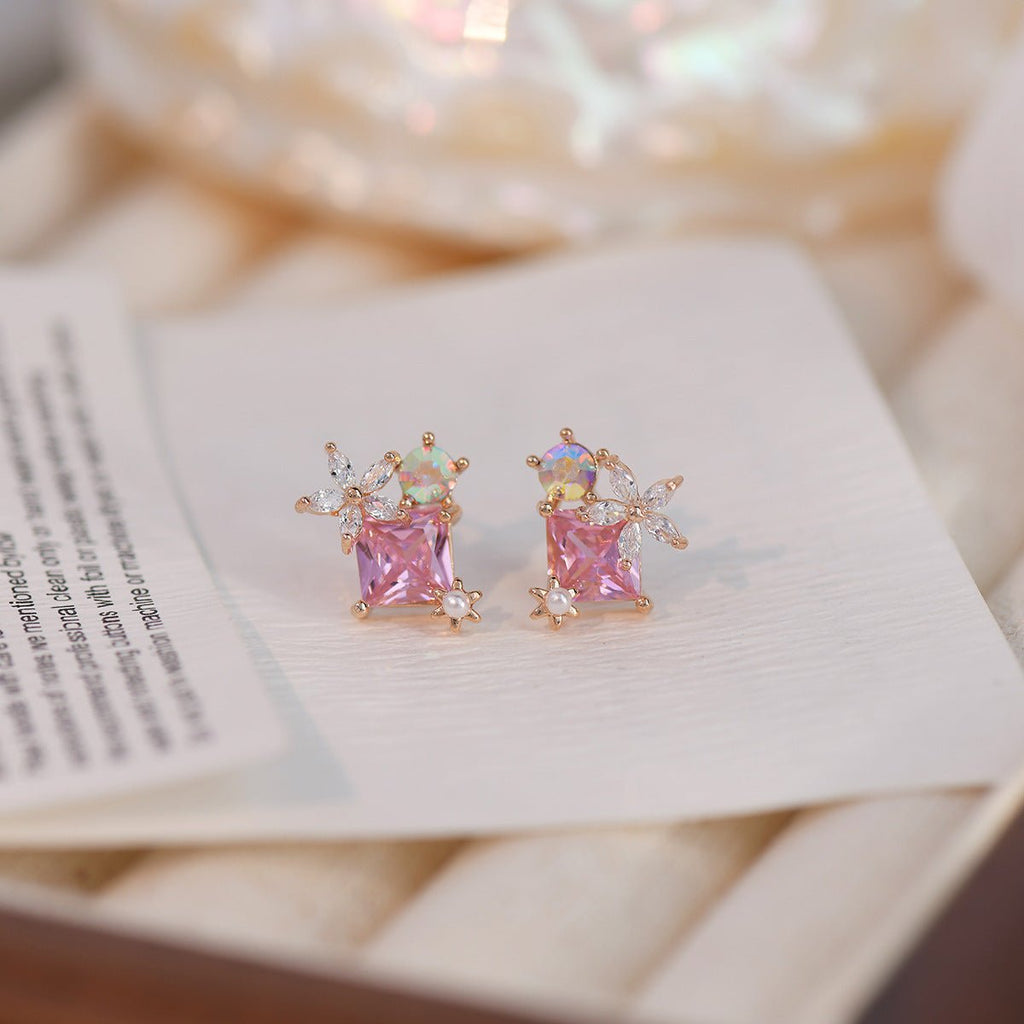 Ohrstecker mit rosa Edelsteinblumen - Alicia