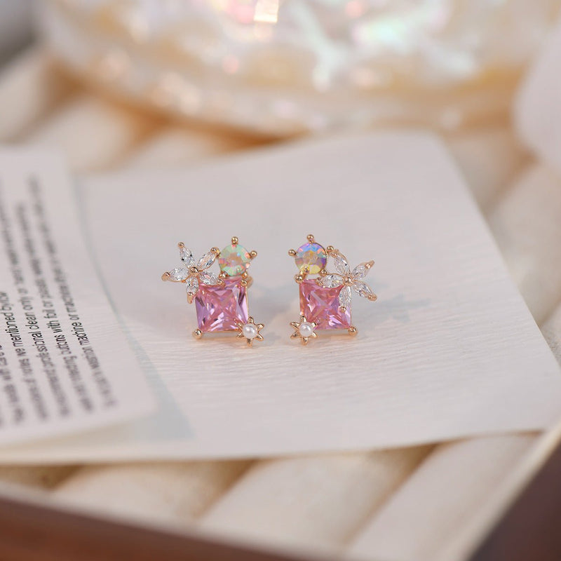 Ohrstecker mit rosa Edelsteinblumen - Alicia