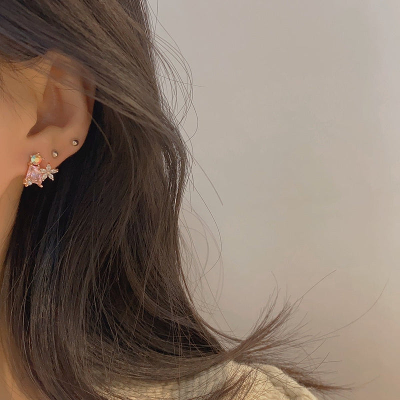 Ohrstecker mit rosa Edelsteinblumen - Alicia