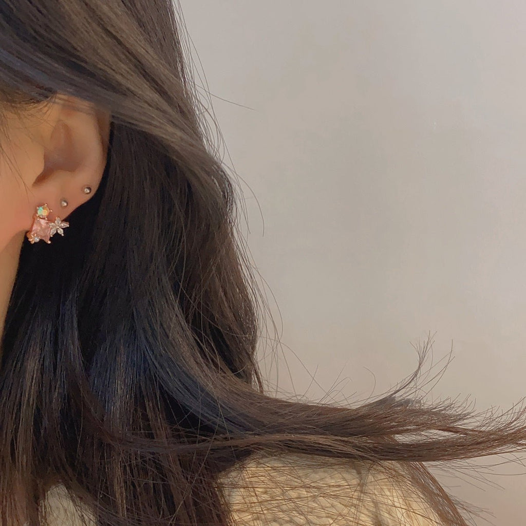 Ohrstecker mit rosa Edelsteinblumen - Alicia