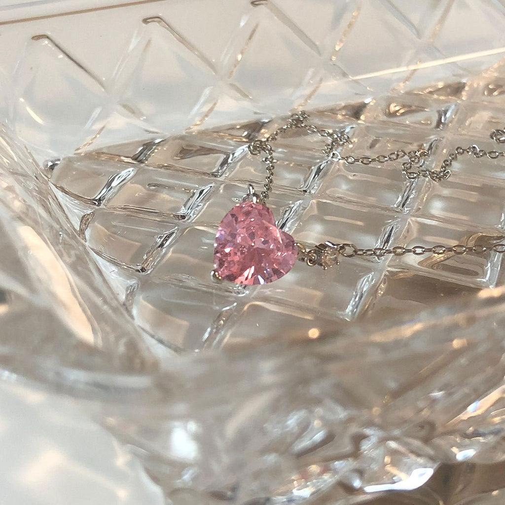 Rosa Herz-Halskette (massives Silber)