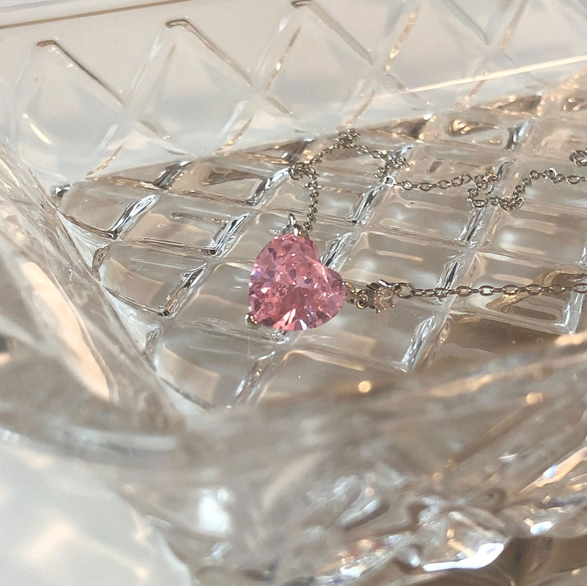 Rosa Herz-Halskette (massives Silber)