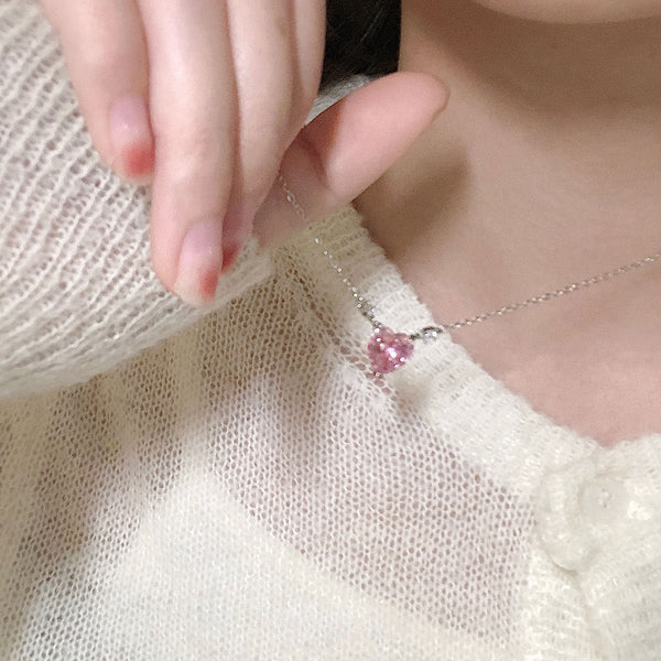 Rosa Herz-Halskette (massives Silber)