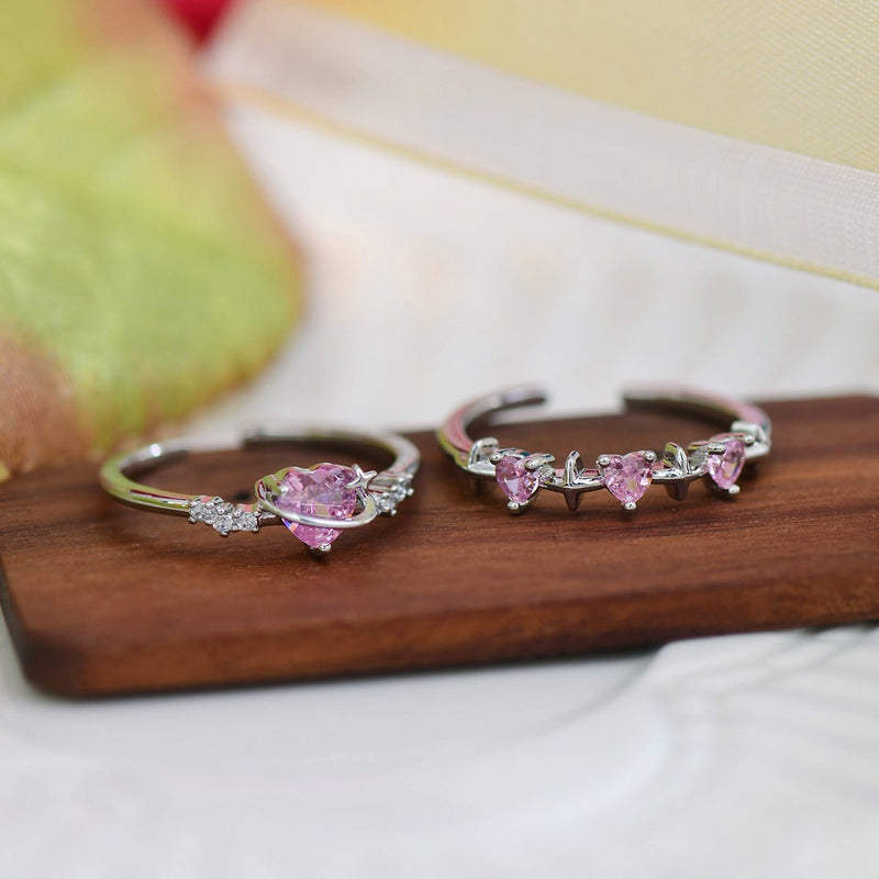 Rosa Herz-Ring-Set