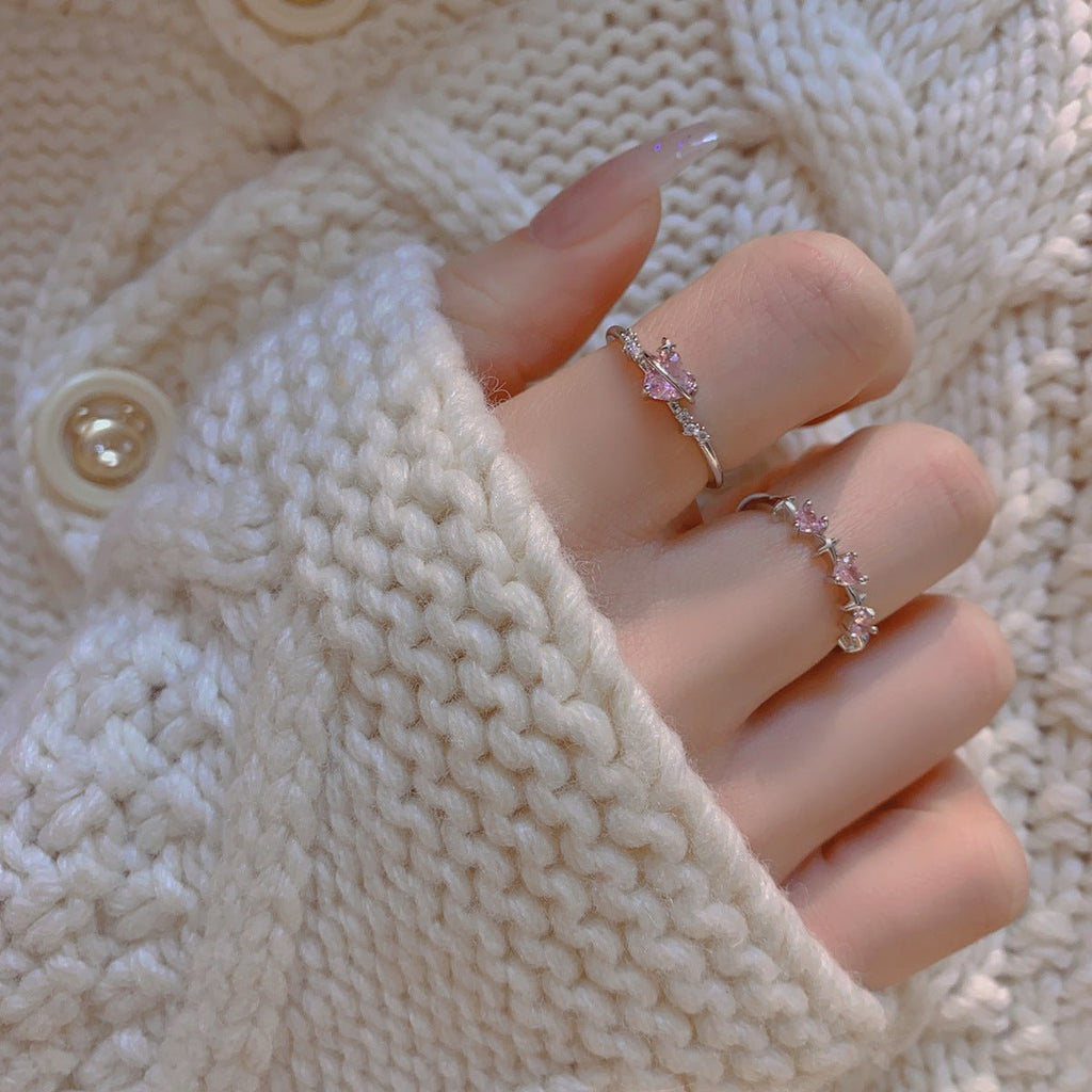 Rosa Herz-Ring-Set