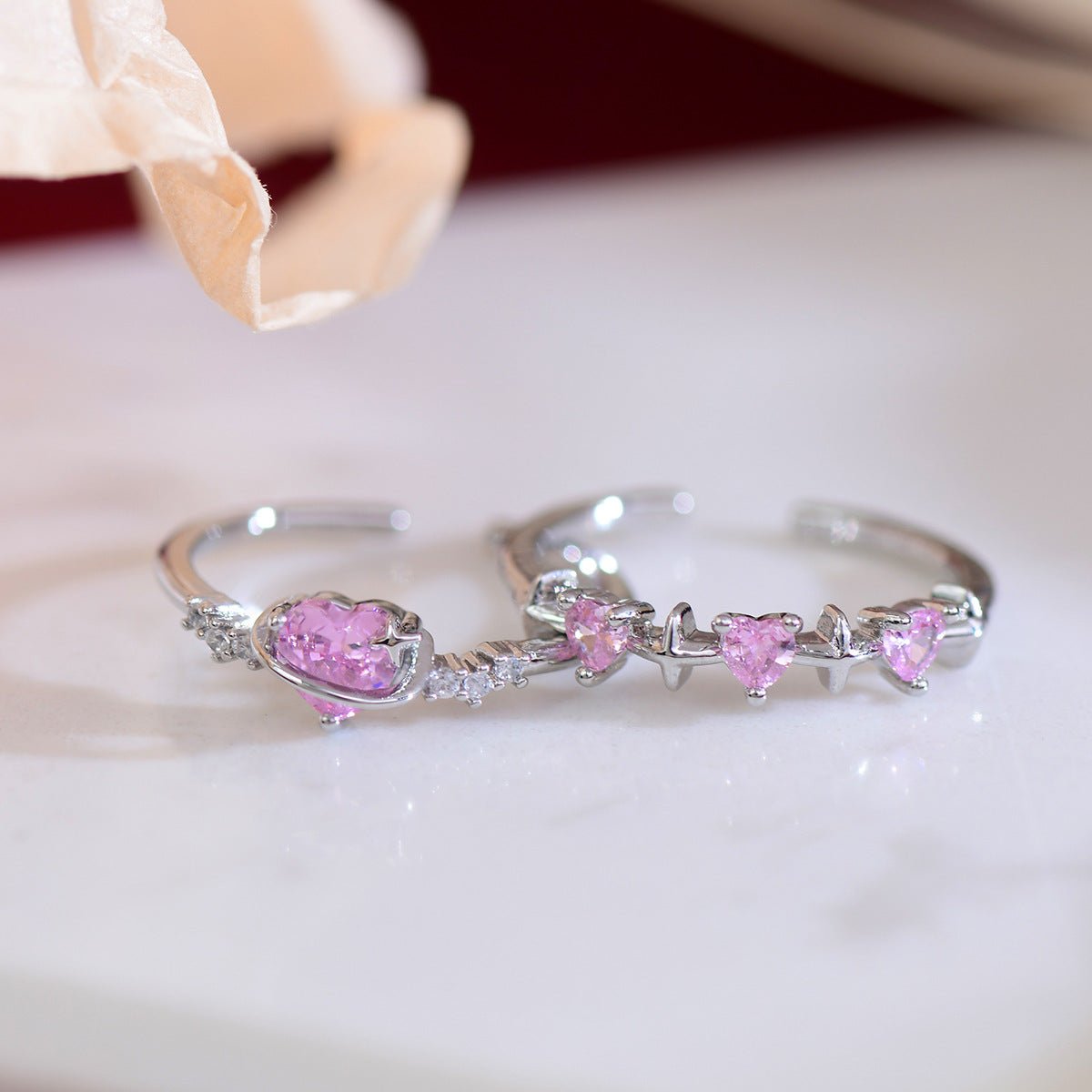 Rosa Herz-Ring-Set