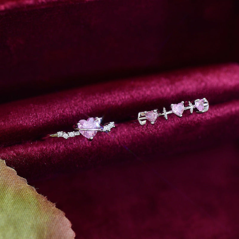 Rosa Herz-Ring-Set