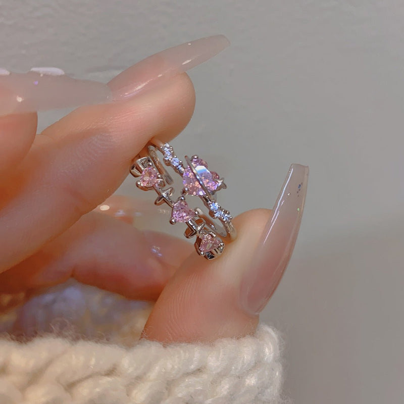 Rosa Herz-Ring-Set