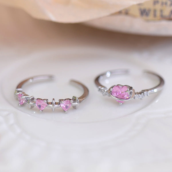 Rosa Herz-Ring-Set