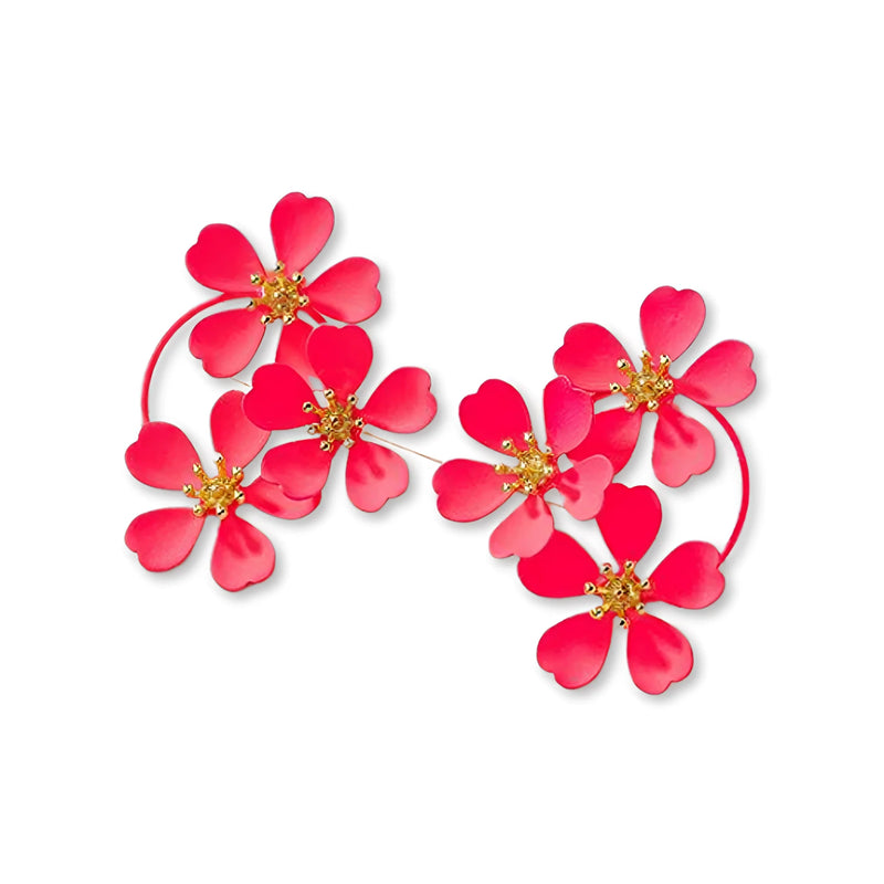 Florale Emaille Ohrringe, Gold Mitte, Schmuck im Botanischen Stil