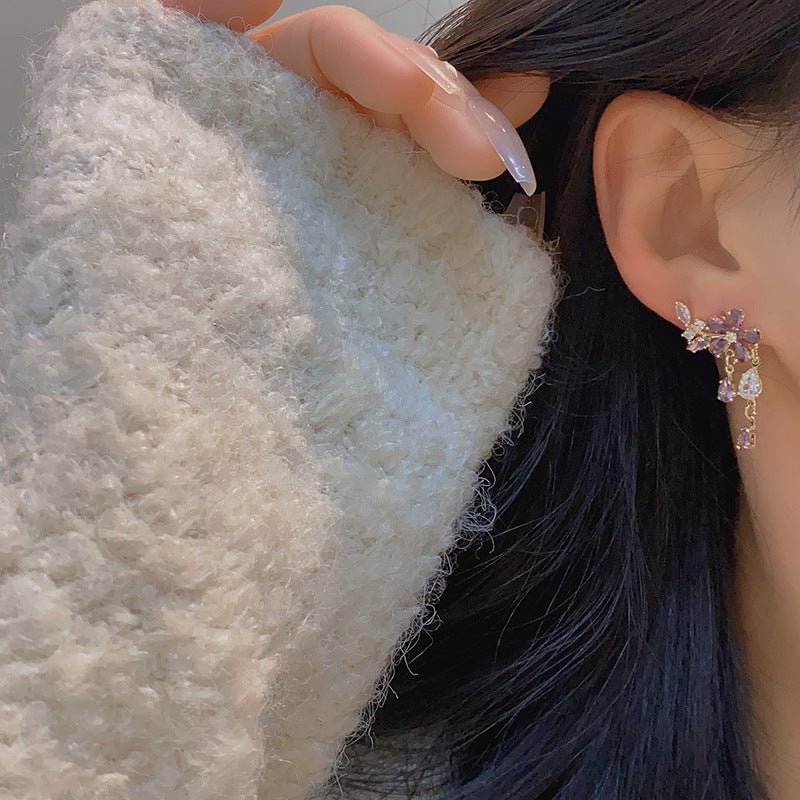 Lila Blumen-Tropfen-Ohrringe