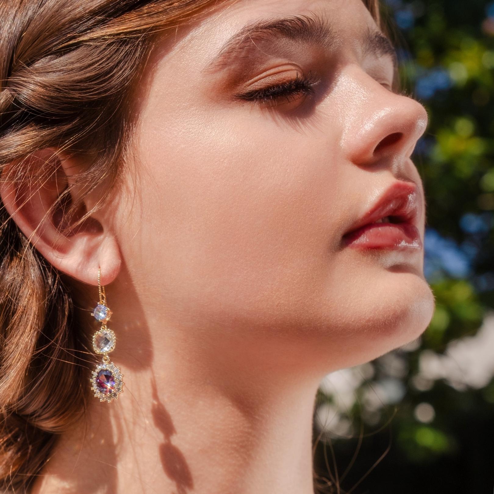 Lila Edelstein-Ohrgehänge