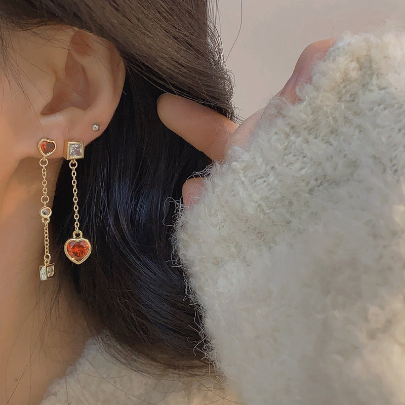 Rote Herz-Tropfen-Ohrringe