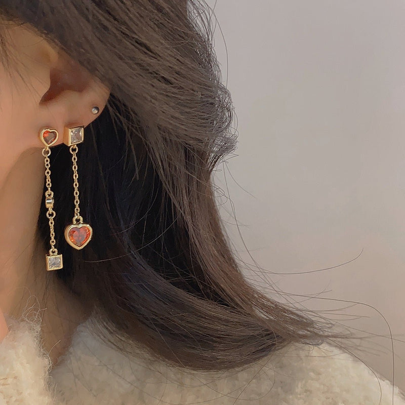 Rote Herz-Tropfen-Ohrringe