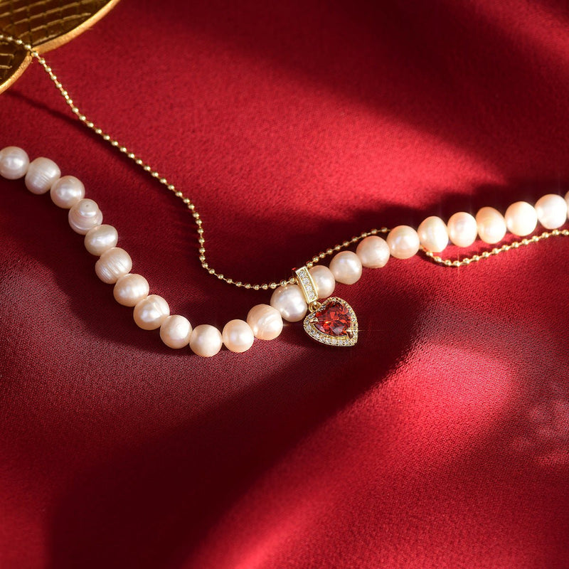 Rote Herzperlenkette - Wendy