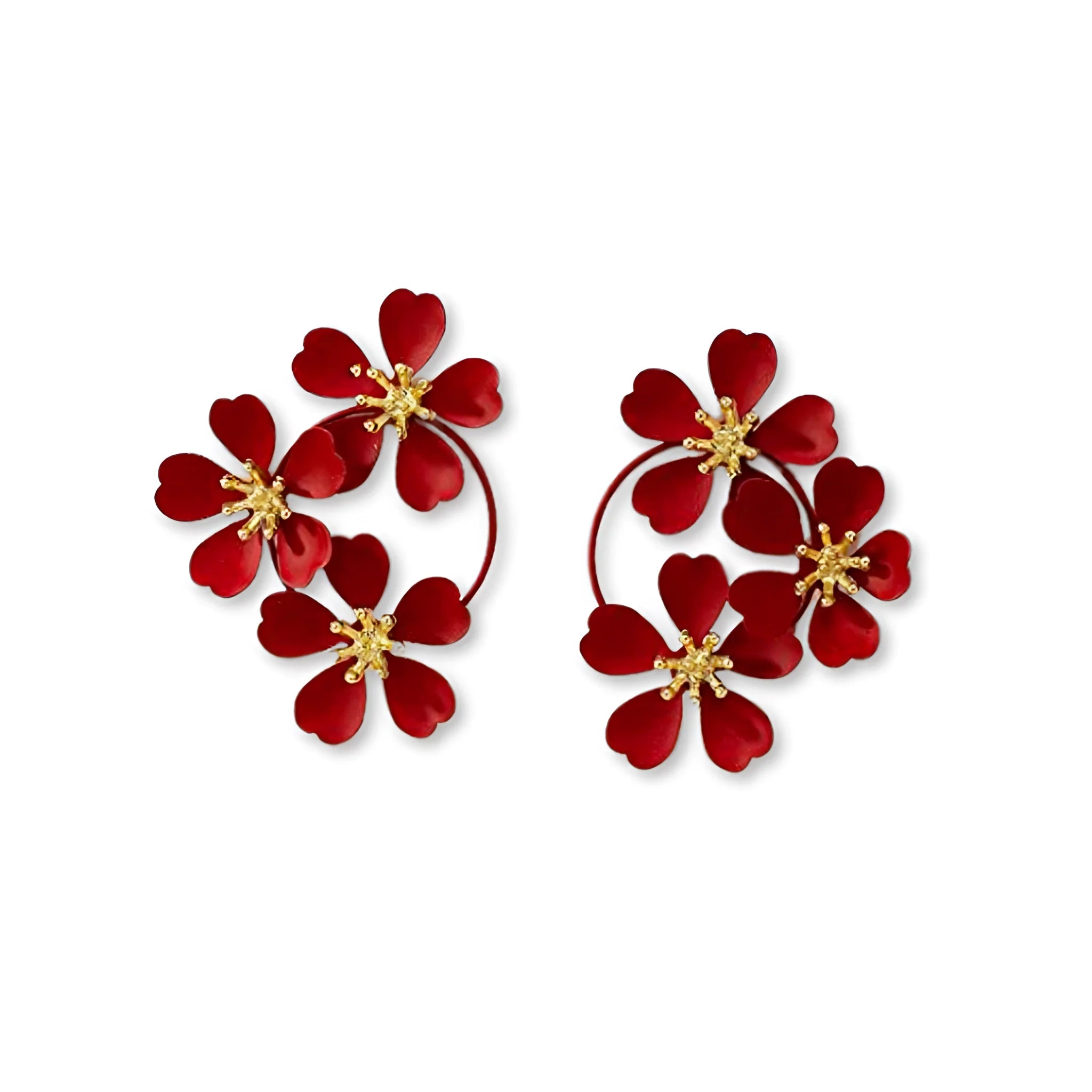 Florale Emaille Ohrringe, Gold Mitte, Schmuck im Botanischen Stil