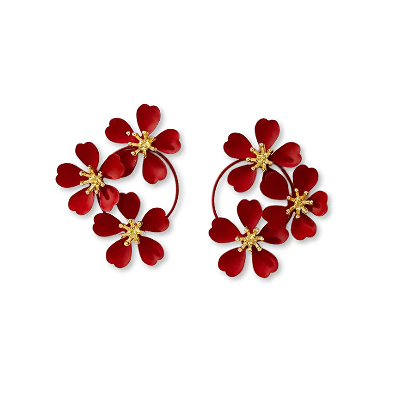 Florale Emaille Ohrringe, Gold Mitte, Schmuck im Botanischen Stil