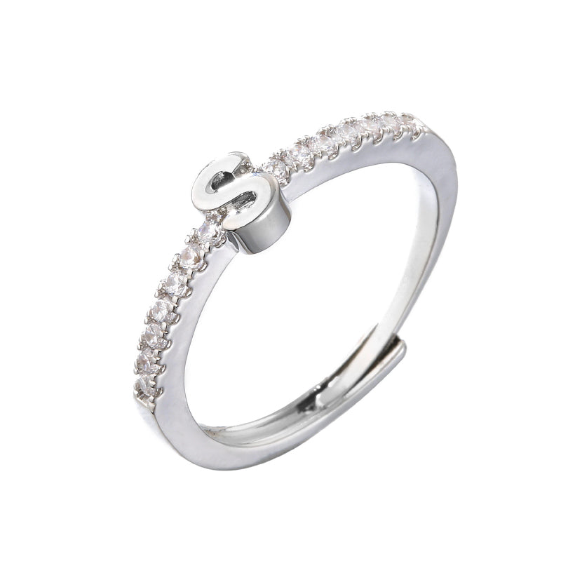 Mit Strasssteinen verzierte, personalisierte, verstellbare Ringe mit den Anfangsbuchstaben A-Z