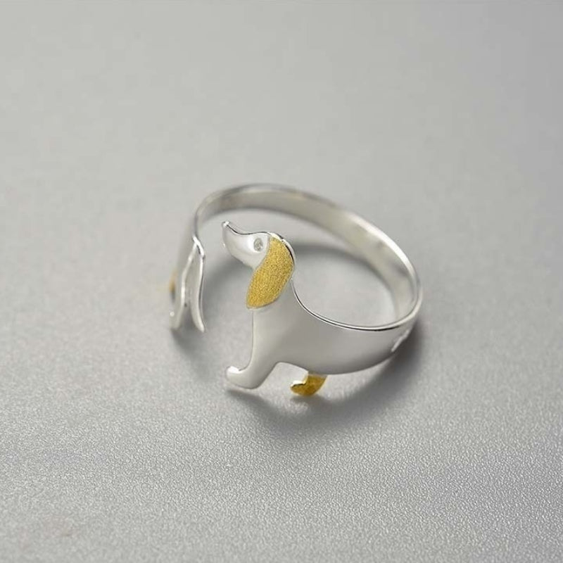 Bezaubernder verstellbarer Sterling-Silberring mit Dackel