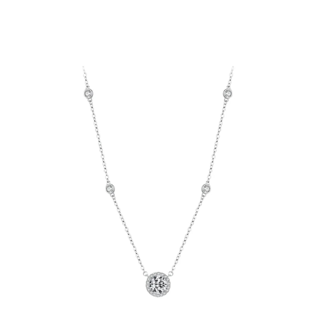 Runde funkelnde Halo-Silberhalskette