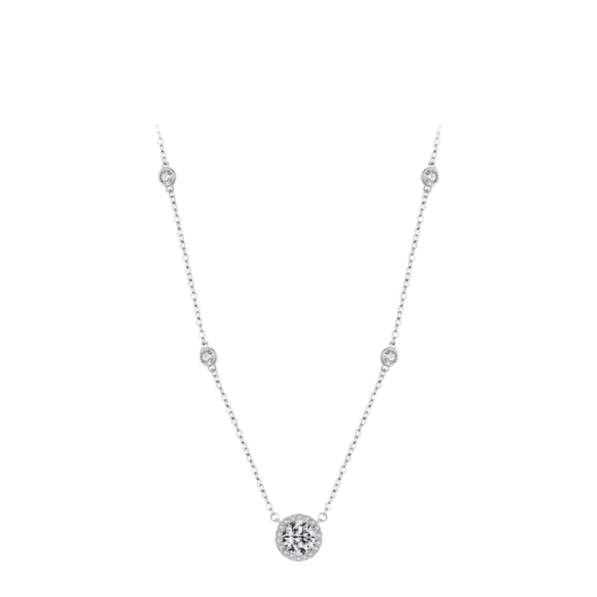 Runde funkelnde Halo-Silberhalskette
