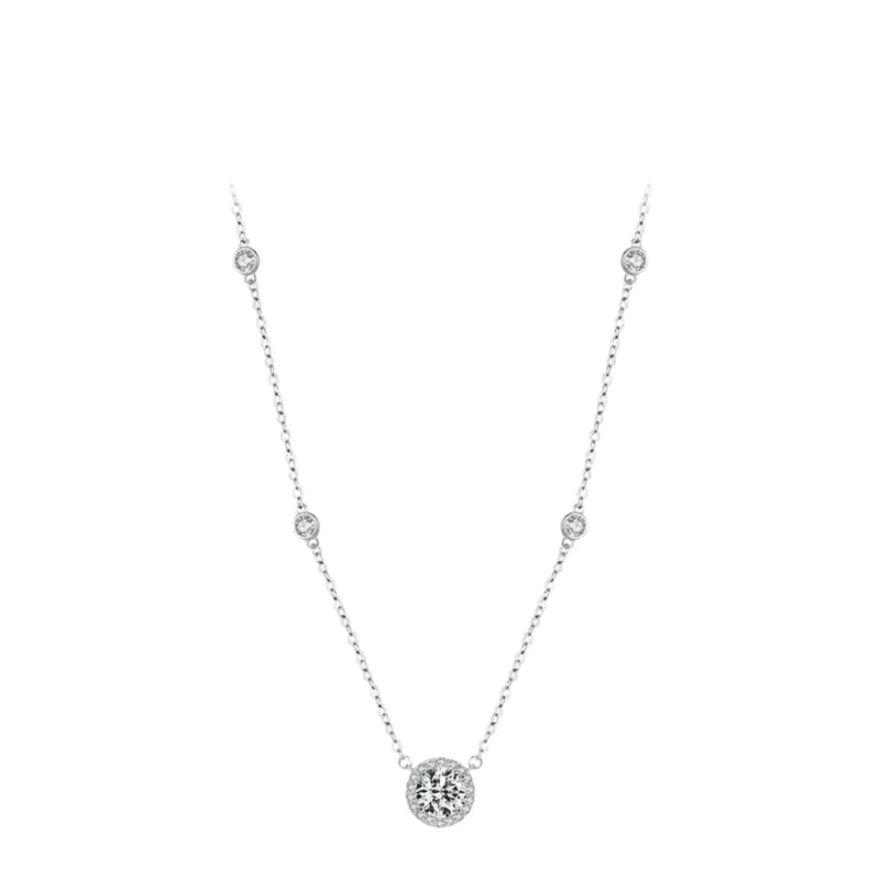 Runde funkelnde Halo-Silberhalskette