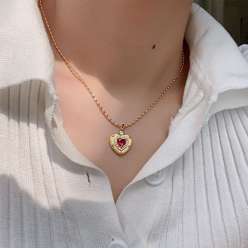 Königliche rote Herz-Halskette (massives Silber)