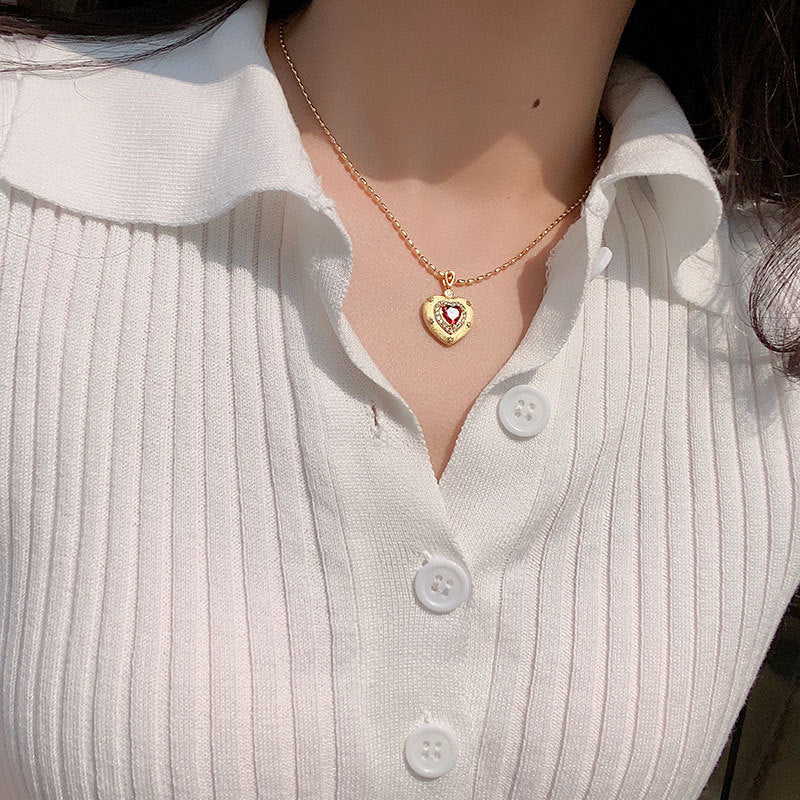 Königliche rote Herz-Halskette (massives Silber)