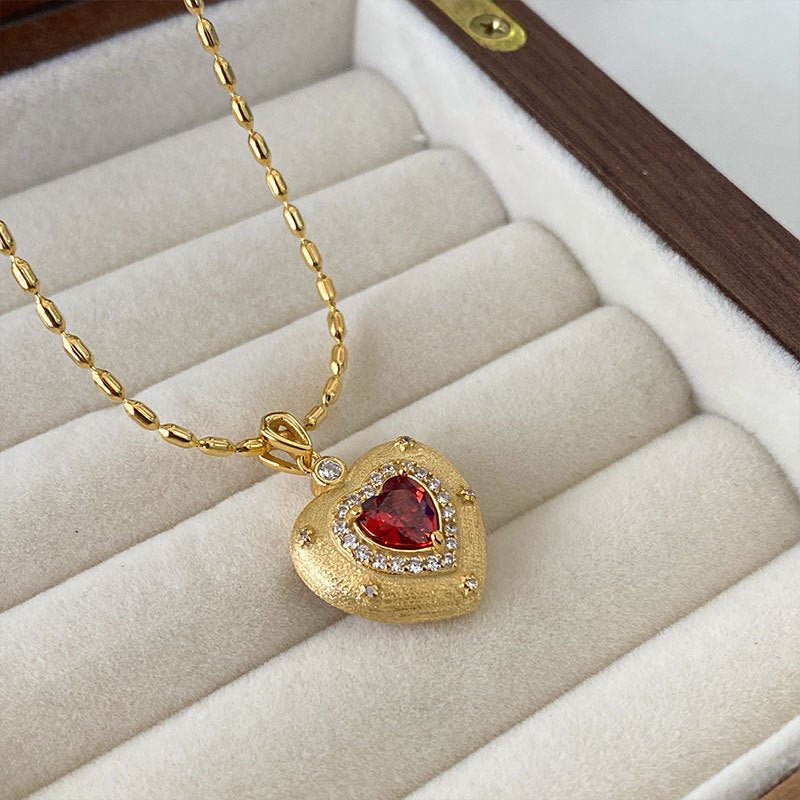 Königliche rote Herz-Halskette (massives Silber)