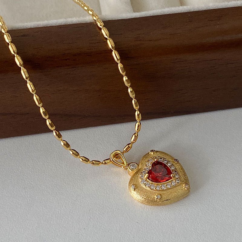 Königliche rote Herz-Halskette (massives Silber)